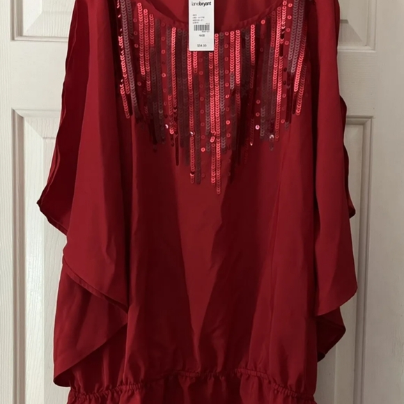 Lane Bryant Red Sequin Cold Shoulder Peplum Bliuse, Size 18/20, - Picture 6 of 6
